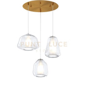 SOSPENSIONE OTTONE SAT. 3 LUCI TONDA VETRI ALPHA + BETA + GAMMA TRASPARENTI 1176OS-S3 T ABG-TR