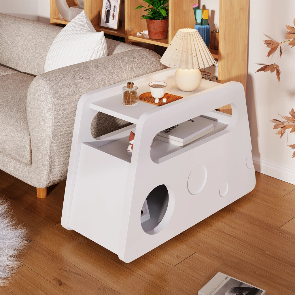 OKWISH Comodino con Ruote e Aperture Laterali, Angoli Arrotondati, per Camera da Letto, MDF, Bianco, 81 x 33 x 51.5 cm