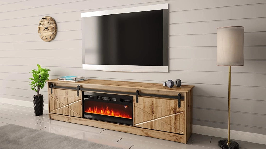 MOBILE TV CON CAMINETTO ELETTRICO GRANERO INCORPORATO cm200x35x57 QUERCIA