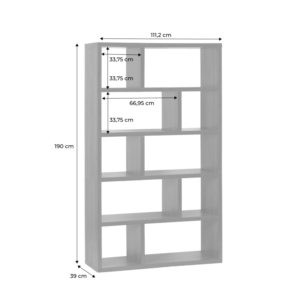 Scaffalatura asimmetrica a 10 scomparti, tinta noce i sweeek