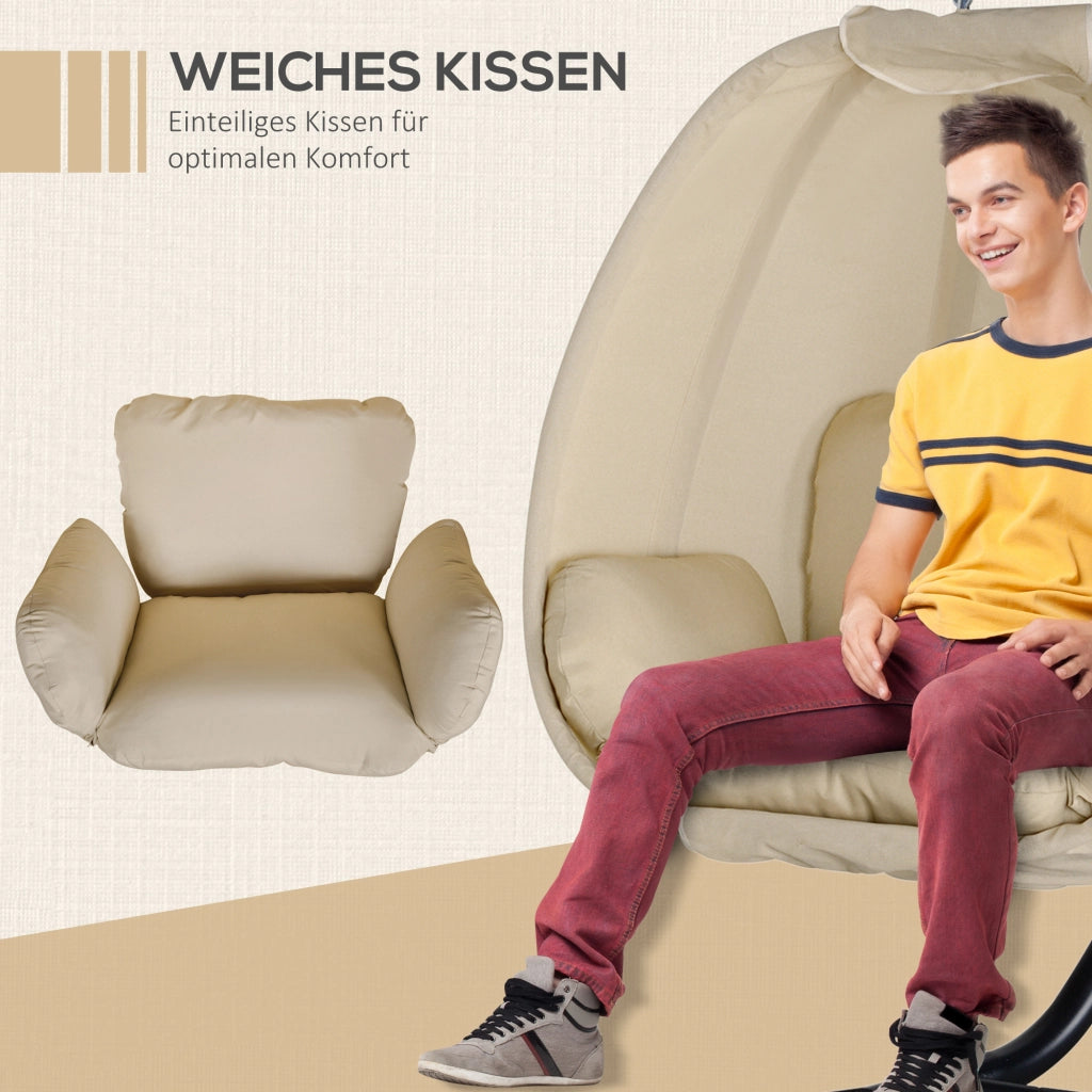 Sedia amaca a forma d'uovo con morbido cuscino interno all'aperto 125×95×170cm kaki