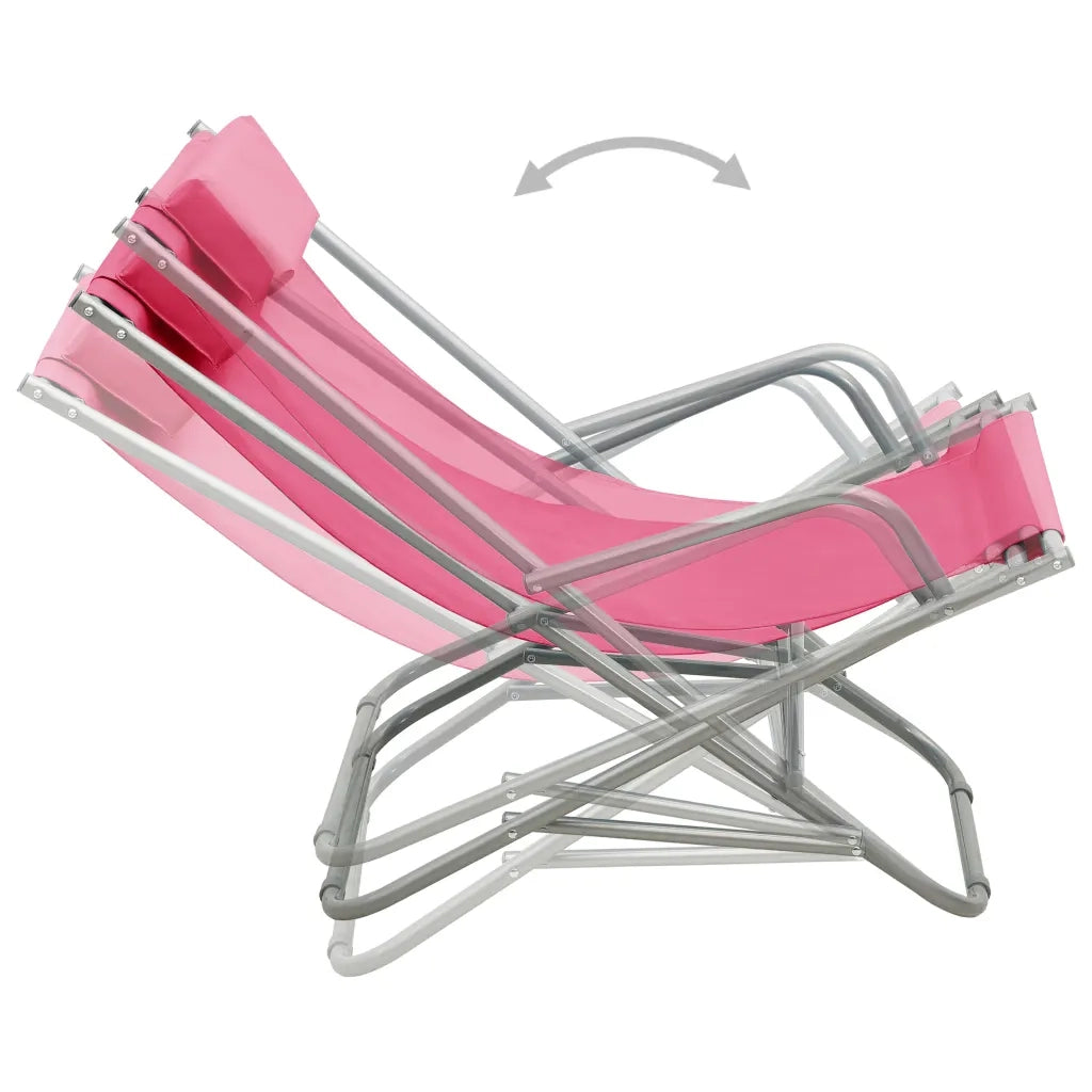 Lettino Prendisole | Sedie a Dondolo 2 pz in Acciaio Rosa