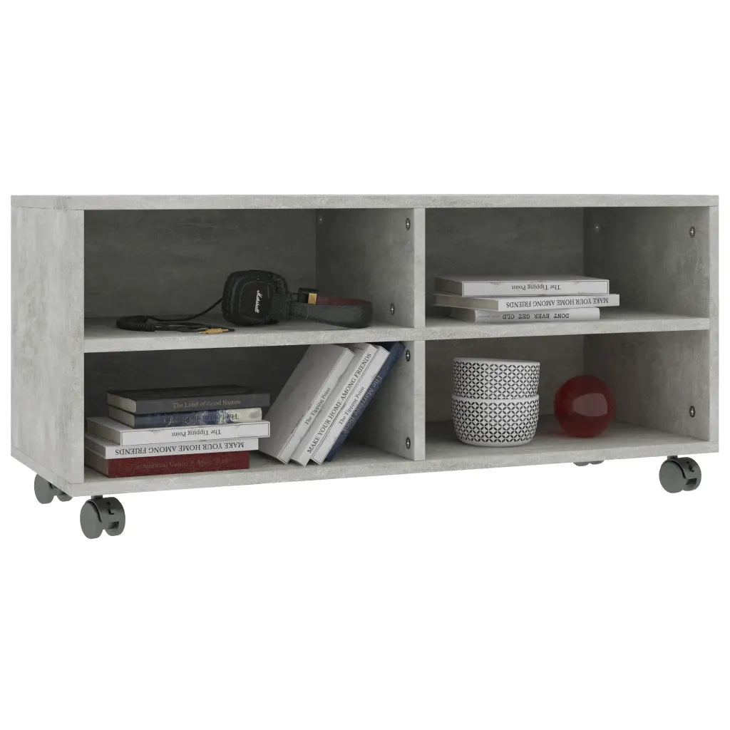 Mobile TV con Ruote Grigio Cemento 90x35x35 cm in Multistrato 800184