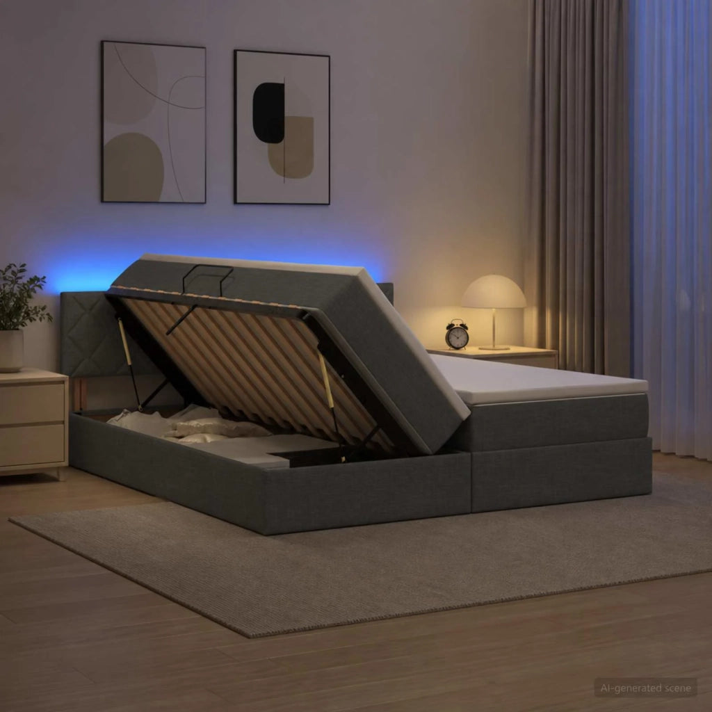 Letto con contenitore LED e materasso Grigio Scuro 200 x 200 cm 3459367