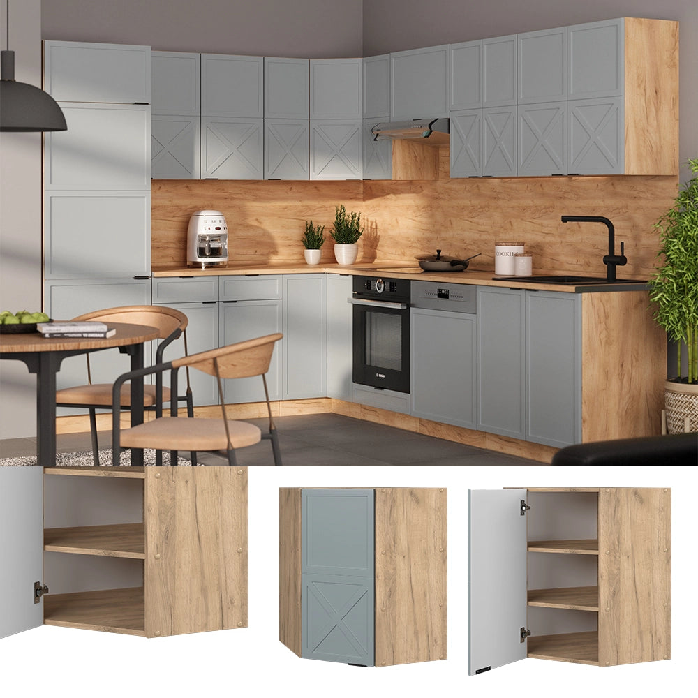 Vicco Mobile angolare da cucina Blu-grigio chiaro 57 cm