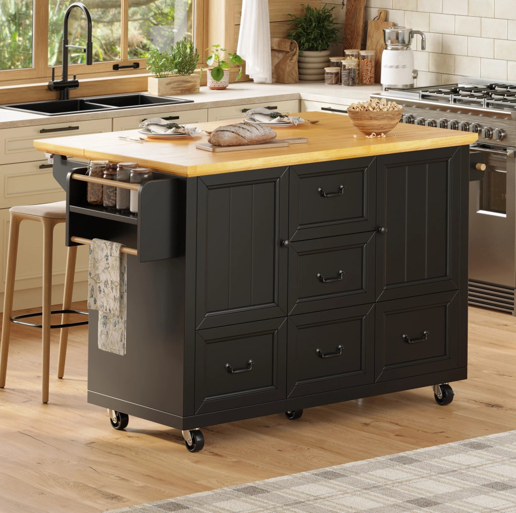 Isola cucina mobile pieghevole in MDF nero 120x73x93 cm