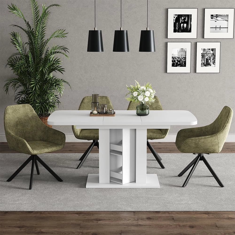 tavolo da pranzo allungabile Fenaro, Bianco, 120 x 80 cm, allungabile con estrazione sincronizzata per lunghezza tavolo variabile
