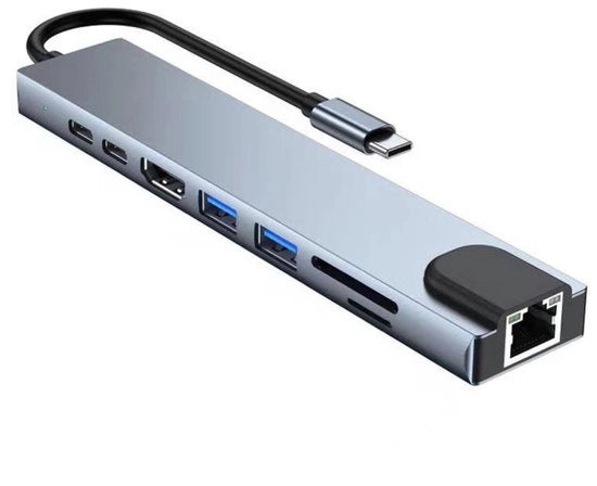 Hub USB C 3.0 - 8 Porte - Divisore USB - Stazione di Docking per Laptop - Hub USB con Alimentazione - Ethernet - USB C - HDMI - Lettore di Carta di Sicurezza Micro SD - 4K