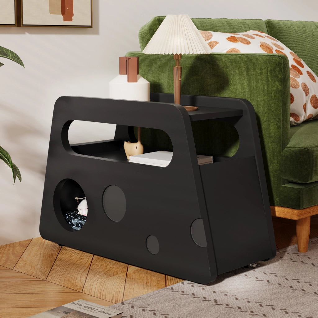 Carrello Comodino ¨C MINIMAL ¨C Nero, Rotondo, con Ruote, 81x33x51,5 cm