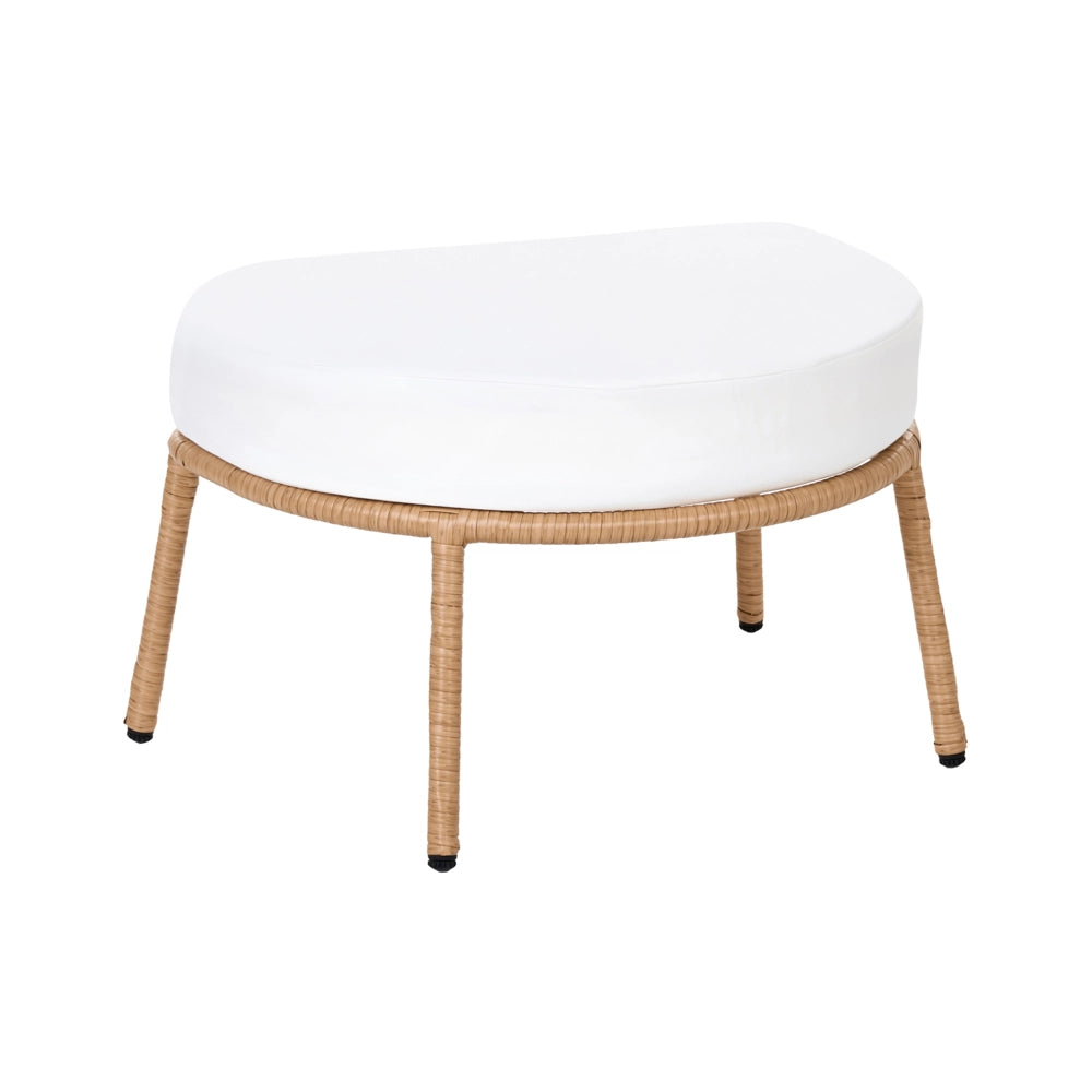 Sedia da Giardino con Poggiapiedi in Rattan PE Marrone Chiaro Struttura in Acciaio e Gambe in Metallo Cuscini Bianco Sporco Arredo da Esterno