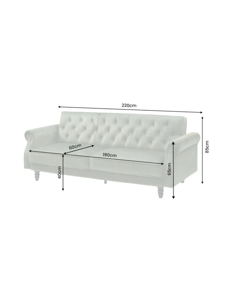 Divano diritto MILES convertibile 3 posti in velluto capitonné - Verde scuro - 220 x 85 x 120 cm