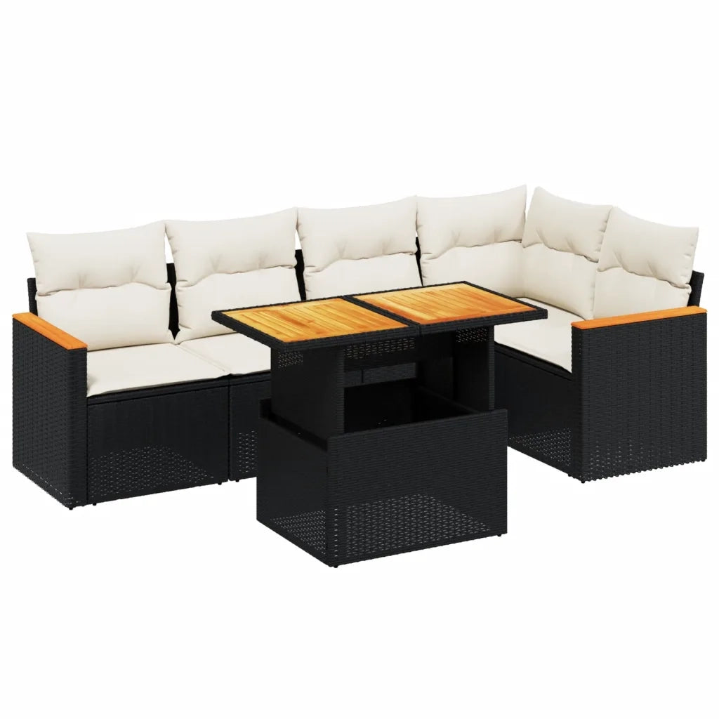Set Divano da Giardino 6 pz con Cuscini Nero in Polyrattan 3273065
