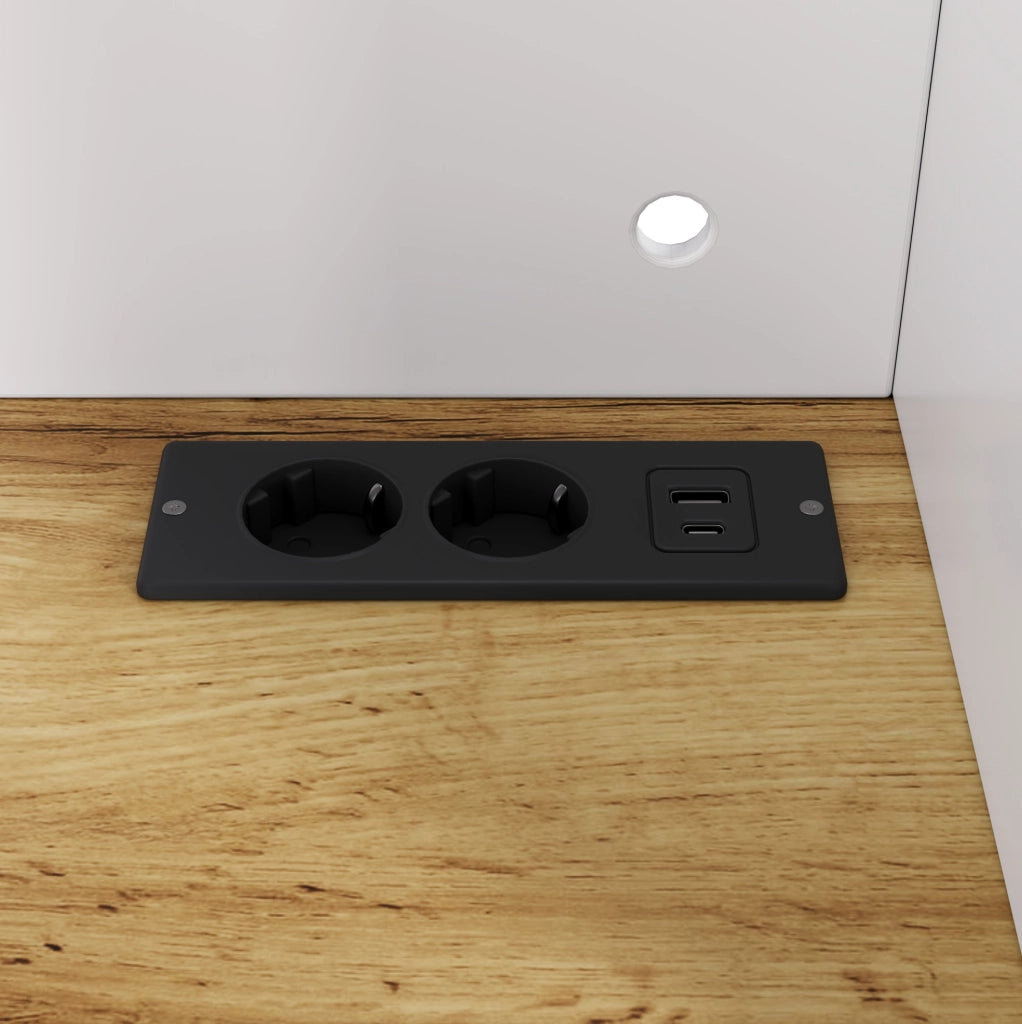Credenza buffet 150x40x180 cm con LED; prese USB e ripiani regolabili; bianco