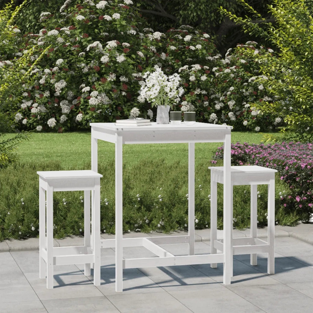 Set Bar da Giardino 3 pz | Set Salotto da Giardino Bianco in Legno Massello di Pino