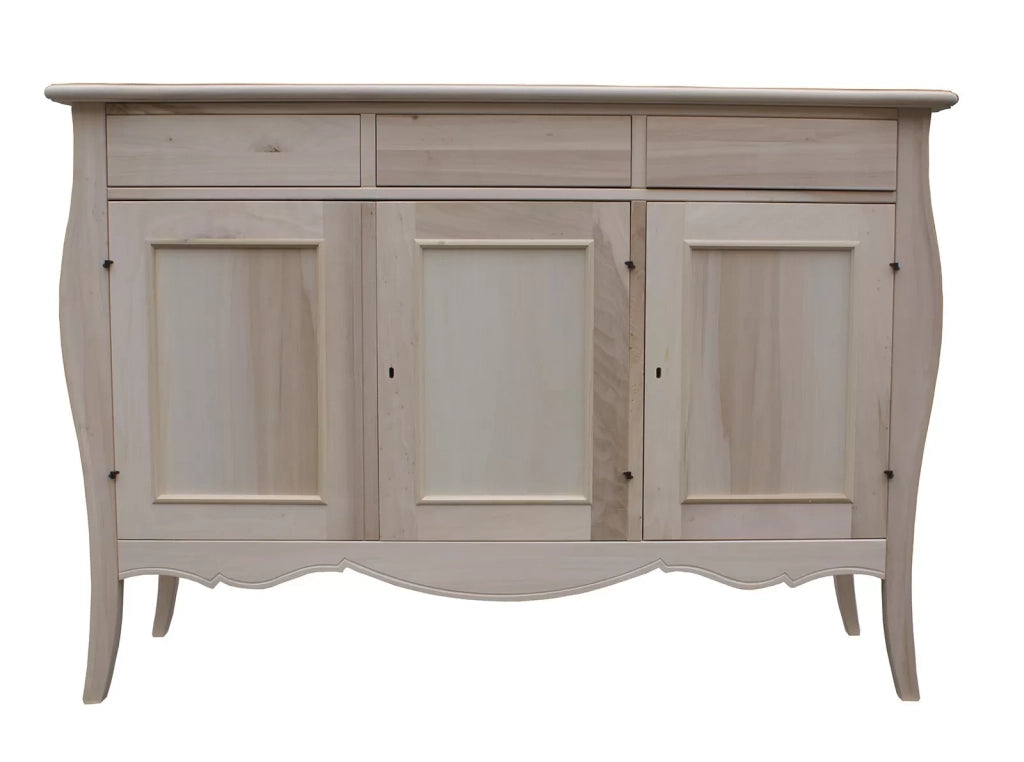 madia credenza in legno grezza 3 ante l.151 p.50 h.105 (3088) - Mobili 2G