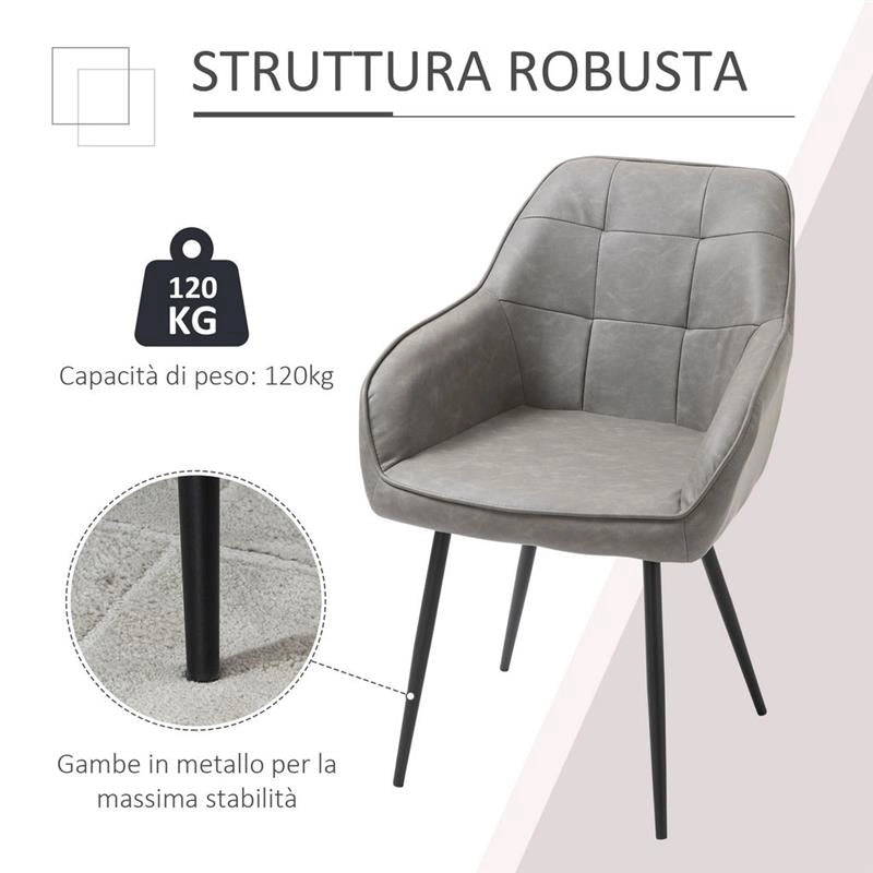 SEDIA DA PRANZO IN STILE INDUSTRIALE IN METALL E SIMILPELLE GRIGIA