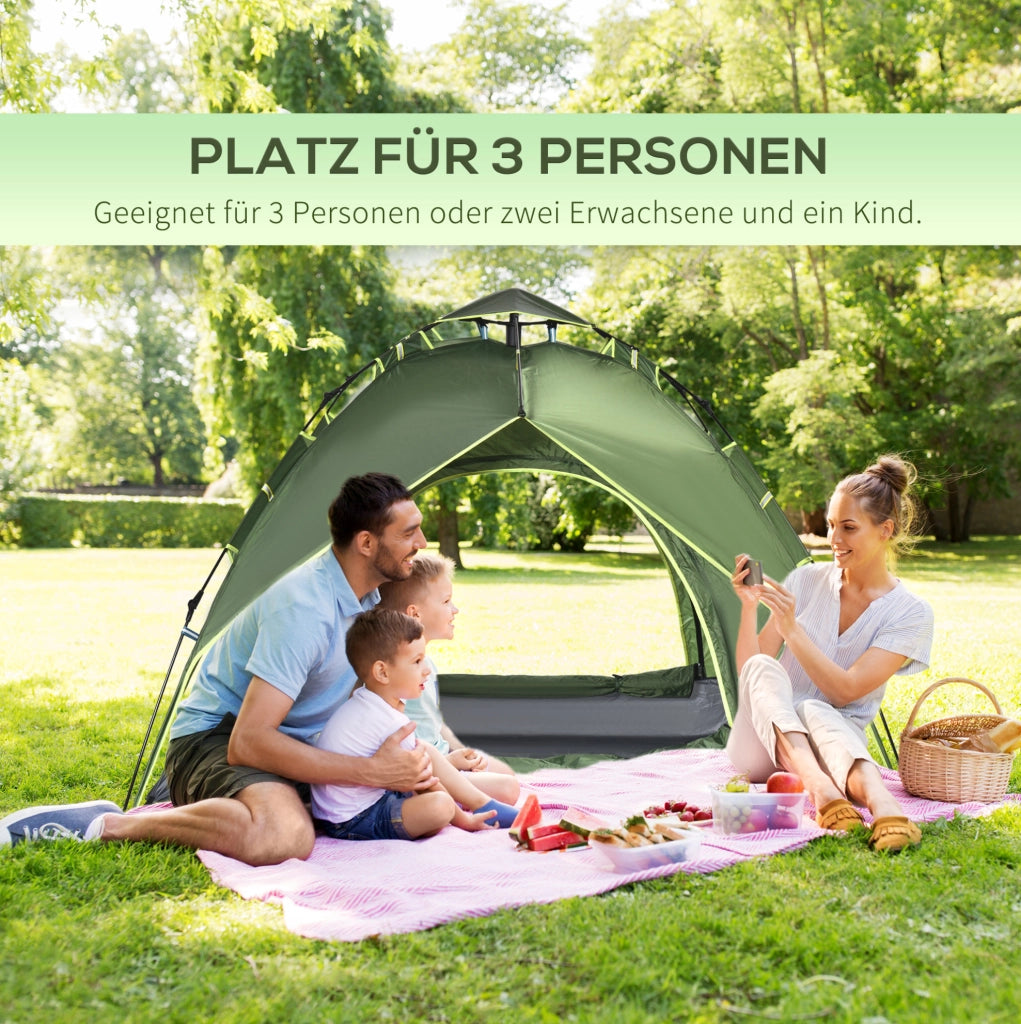Tenda da campeggio 3 posti Quick-Up 4 stagioni verde scuro