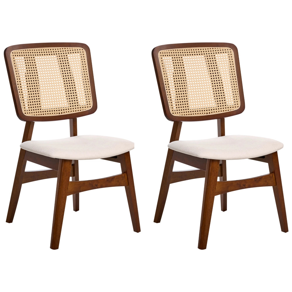 Set di 2 sedie da pranzo Sedute imbottite in poliestere marrone Schienale in tessuto Telaio in legno laccato senza braccioli Stile retrò