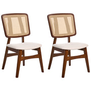 Set di 2 sedie da pranzo Sedute imbottite in poliestere marrone Schienale in tessuto Telaio in legno laccato senza braccioli Stile retrò
