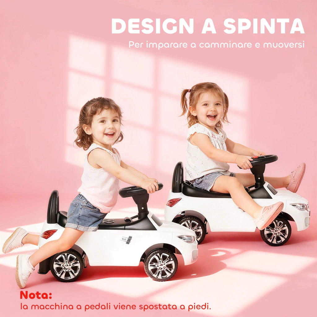 Macchinina Cavalcabile per Bambini con Volante e Luci ¨C zephmum ¨C Bianco