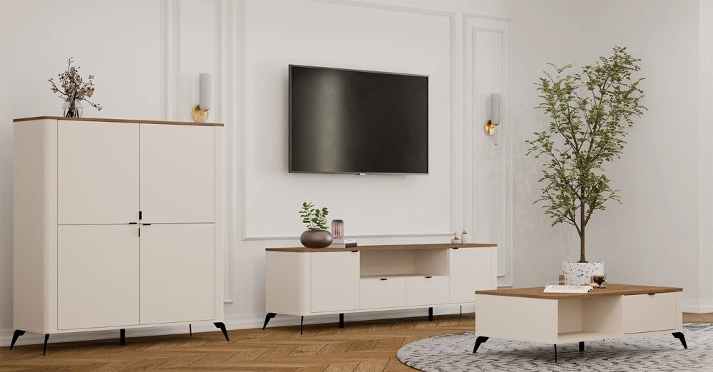 Mobile TV CORDOBA 2s2s cashmere beige rovere CASTELLO mobile sotto TV 2 cassetti