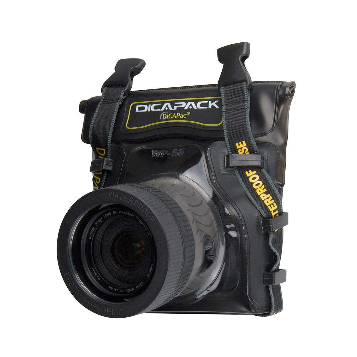 DiCAPac WP-S5 Borsa impermeabile per fotocamera con obiettivo, custodia subacquea, protezione dall'acqua fino a 5 metri di profondità, nera e marrone scuro
