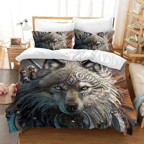 Set di coperte a tema lupi 3D, con disegno a stampo e chiusura a zip, set di tre coperte a microfibra (C, 135 x 200 cm)