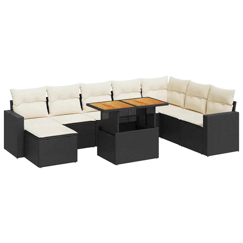 Set Divani da Giardino 9 pz con Cuscini Nero in Polyrattan 3327073
