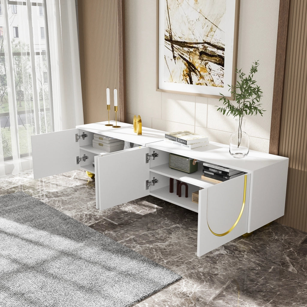 Mobile porta TV con 4 ante push-to-open e cerniere ammortizzate in truciolato bianco e oro 170 × 38 × 44 cm