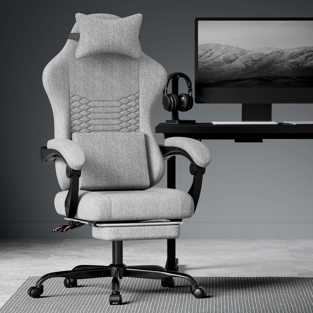 SEDIA DA GAMING Ergonomica in Tessuto Grigio Chiaro con supporto piedi