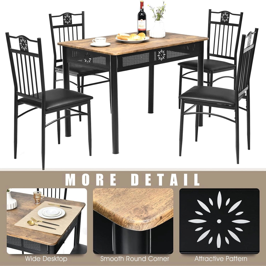 Gianex - Set da tavolo da pranzo da 5 pezzi, set da tavolo rettangolare con 4 sedie tappezzate per 4 persone a casa, sala da pranzo, ristorante