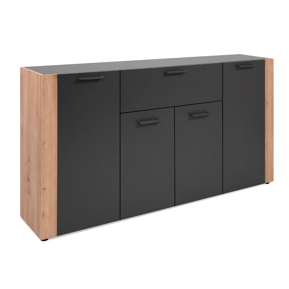 Madia Cento51A con 4 ante e 1 cassetto colore antracite con laterali in rovere artisan 162 cm