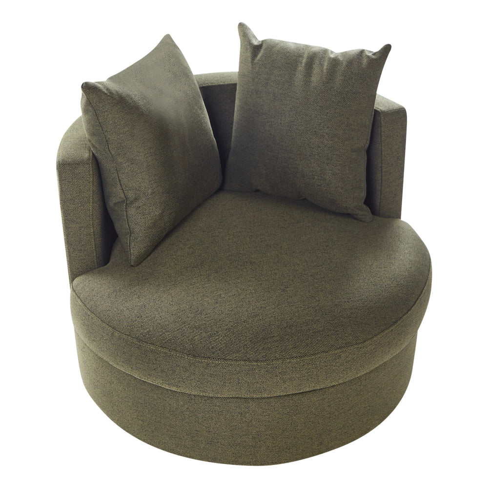 Poltrona Verde in poliestere con base girevole in ferro Due cuscini sfoderabili Schienale rotondo Soggiorno moderno in stile glam