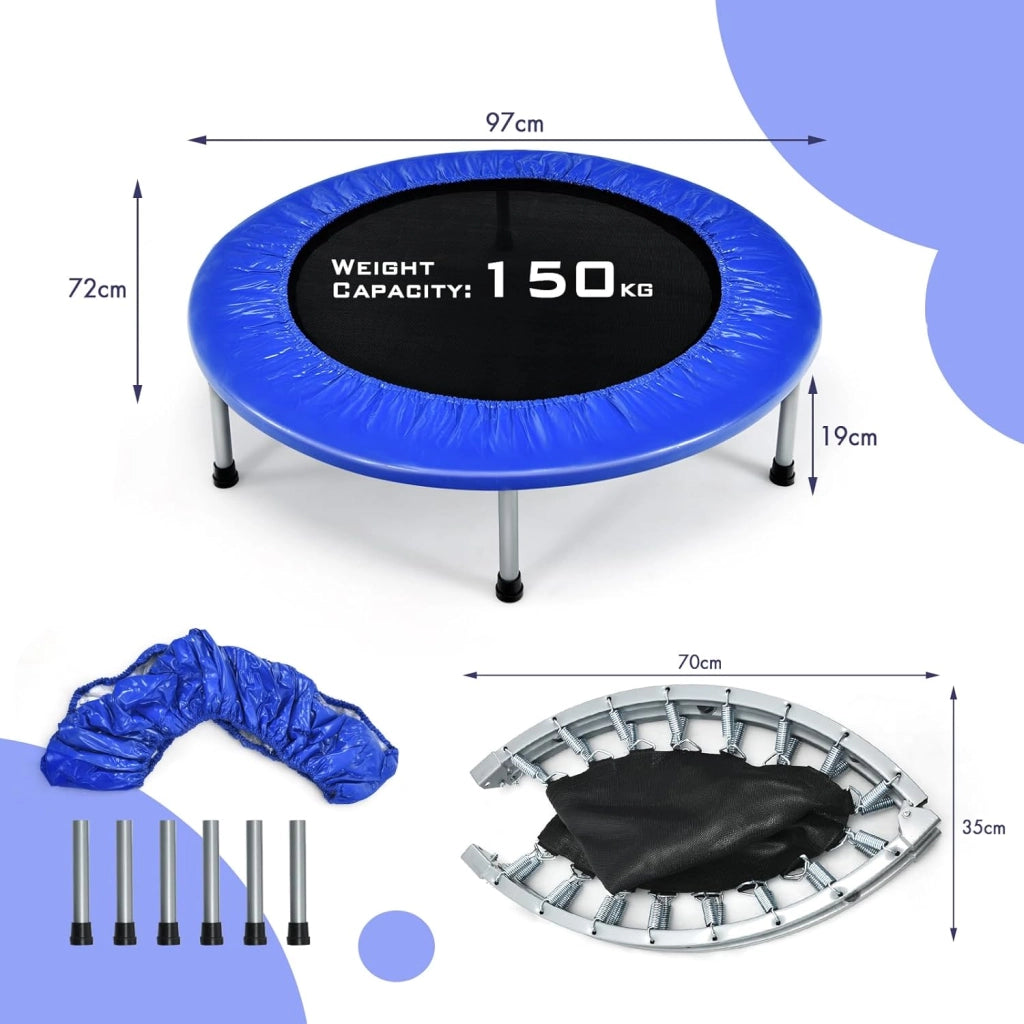 Mini Trampolino Ø96 cm, Trampolino Elastico per Fitness Pieghevole, per Bambini con Capacità di 150 kg, con Piedini Antiscivolo, Tappeto Fitness per Allenamento Interno