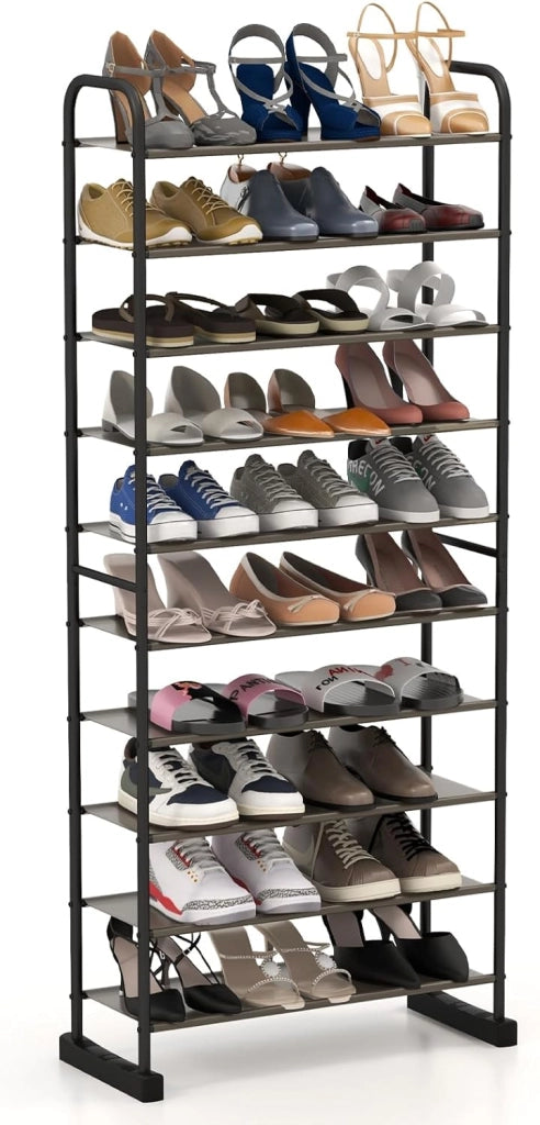 Scarpiera Salvaspazio a 10 Piani, Scarpiera Alta per Almeno 30 Paie di Scarpe, Telaio in Metallo, 66x29x152 cm