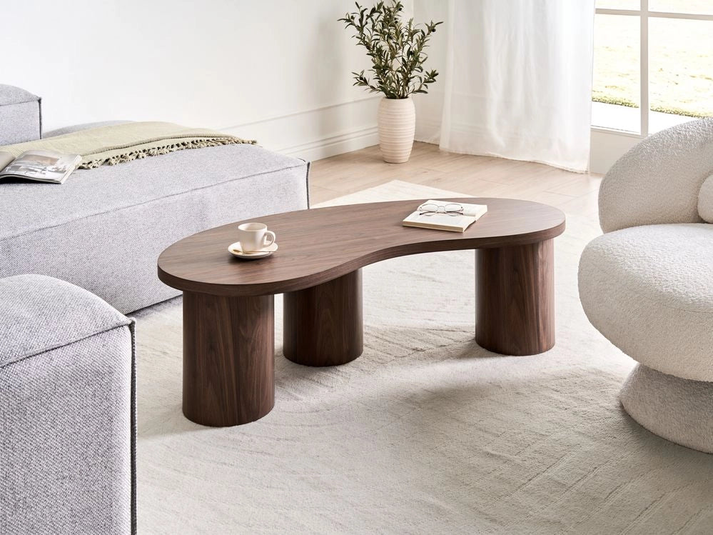 Tavolino da caffè con piano in MDF impiallacciato marrone scuro 130 x 52 cm Design moderno per soggiorno