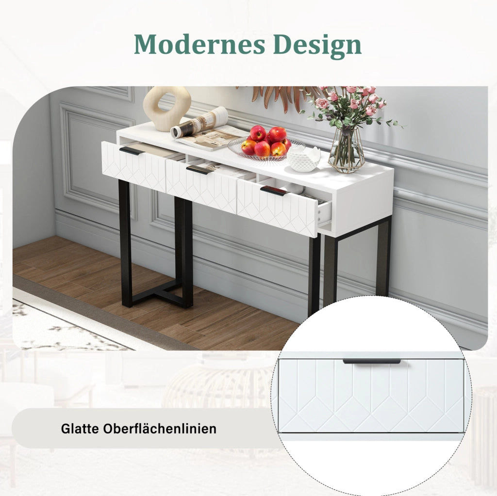 Tavolo consolle moderno con cassetti bianco e nero