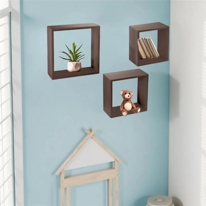 SET 3 PENSILI QUADRATI IN LEGNO DA PARETE IN TRE MISURE CON FINITURA NOCE