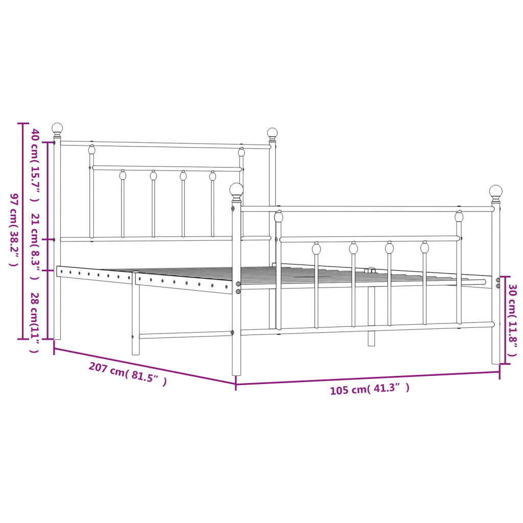 Giroletto con Testiera e Pediera Metallo Bianco 100x200 cm 353599