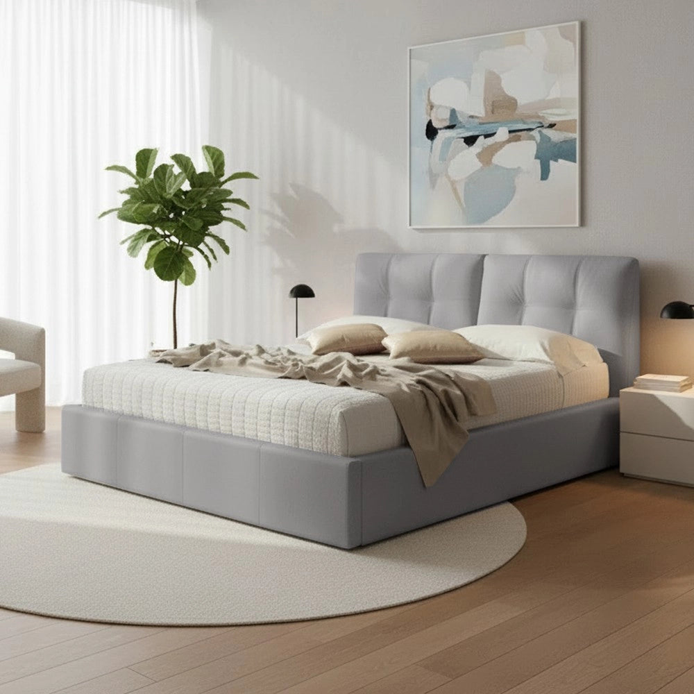 Letto matrimoniale con contenitore Melia tessuto grigio
