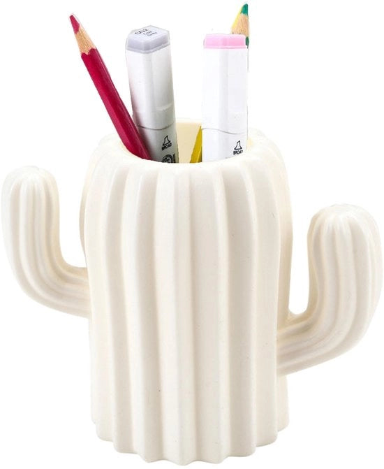 Penne in cactus, contenitore per pennarelli, pennarelliere, contenitore per spazzole per trucco, accessorio per ufficio, accessorio per cucina (bianco)