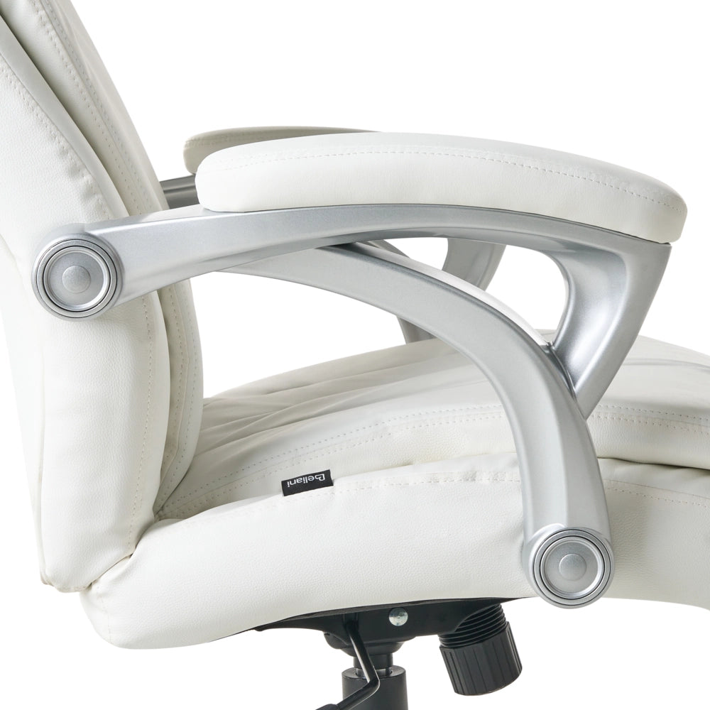 Sedia da ufficio direzionale Rivestimento in ecopelle bianco sporco Regolazione dell'altezza del sedile Imbottitura girevole
