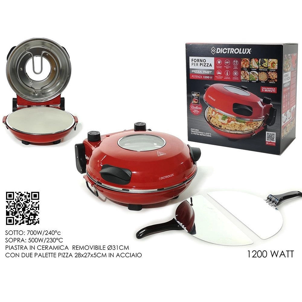 Trade Shop - Forno Per Pizza 1200w Elettrico Termostato Regolabile φ31cm Con 2 Pale Pizza In Acciaio -