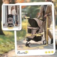 Passeggino per Cani Piccoli Pieghevole, Carrozzina per Cani con Ruote con Freni, Portabicchieri, Cestino Portaoggetti e Imbottitura Rimovibile e Lavabile, per Animali Domestici 10 kg, Caffè
