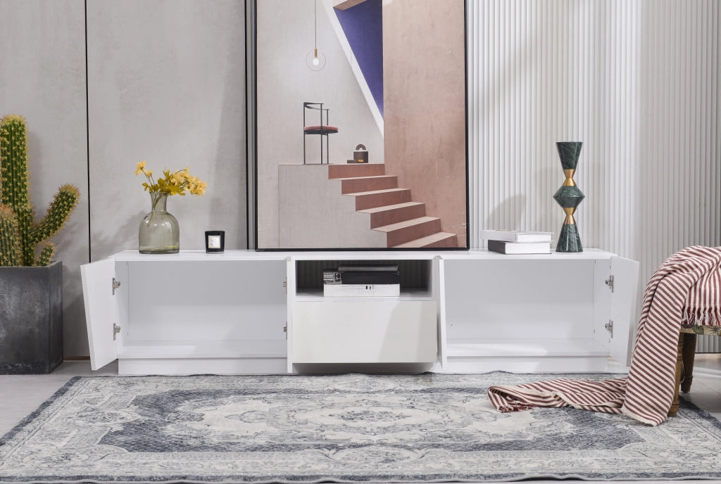 Mobile TV moderno bianco 170 cm in MDF con design patchwork diagonale