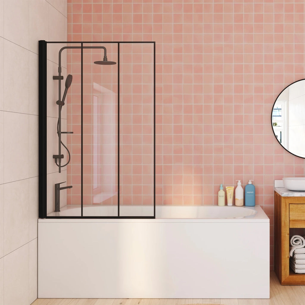 IDMarket - Mampara de baño de 1 hoja 70x120 cm con efecto de cristal serigrafiado y perfil de aluminio negro