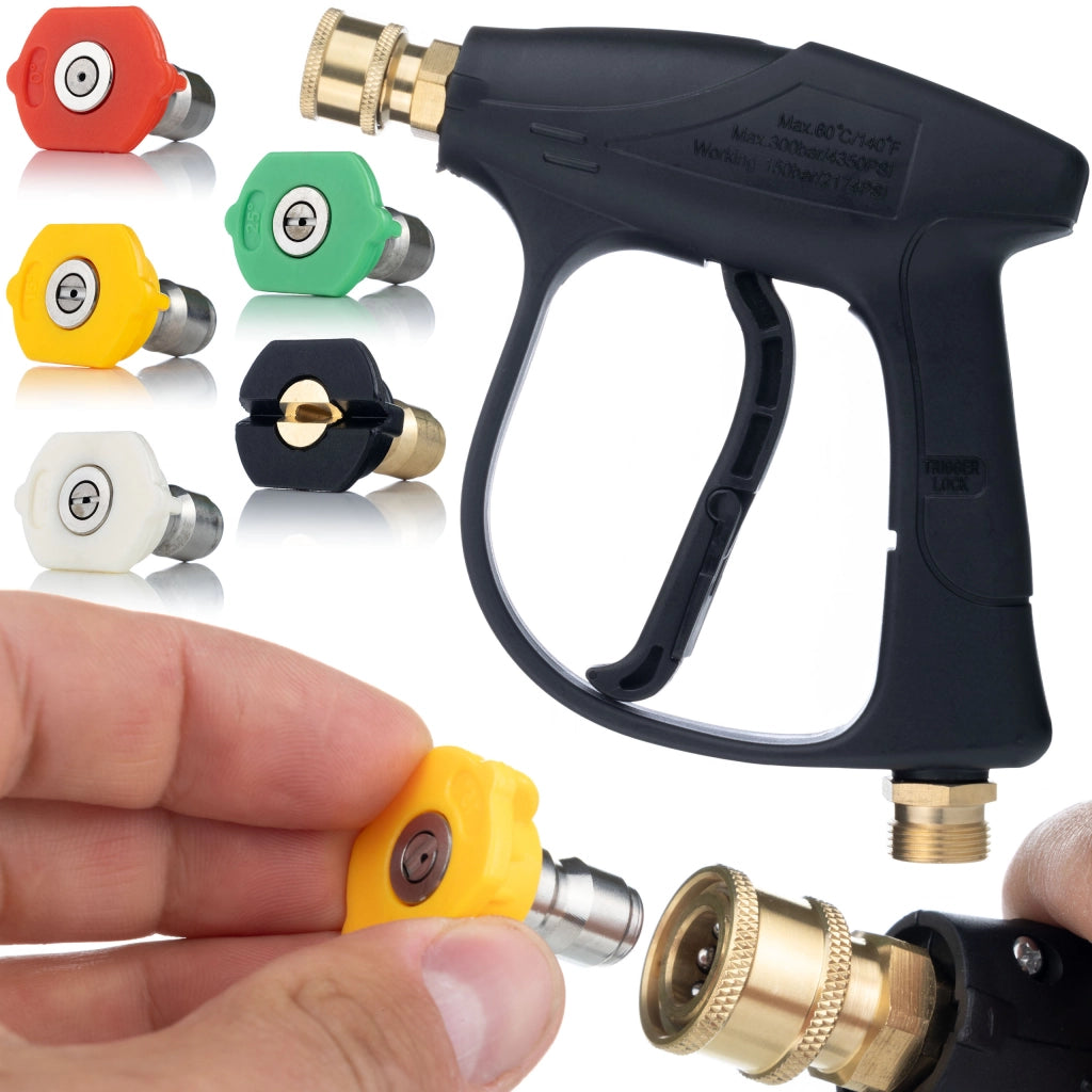 Pistola per Idropulitrice 4350PSI 22mm + Set 5 Ugelli a Sgancio Rapido | Pressione Max 300 Bar
