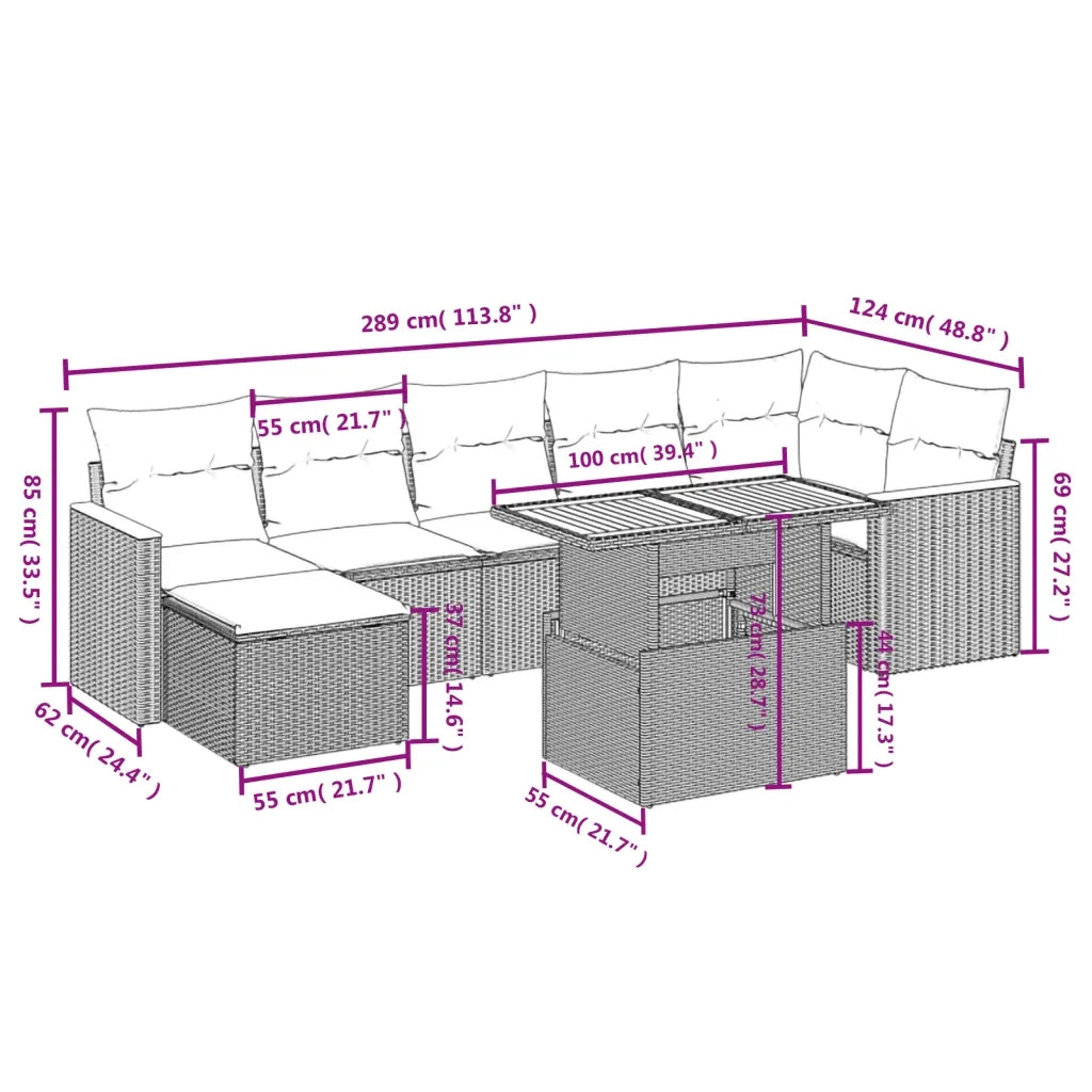 Set Divano da Giardino 8 pz con Cuscini Beige in Polyrattan 3273187