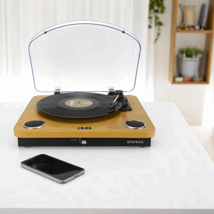 Giradischi vinile con altoparlanti integrati, Bluetooth, USB, 3 velocità 33/45/78 RPM, dischi 7-10-12 pollici - SOGO