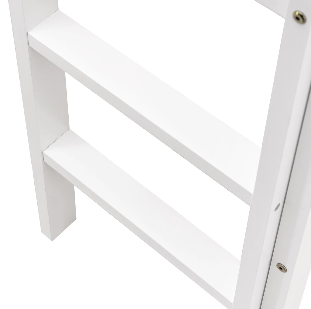 Letto a casetta per bambini con lavagna; scala a 3 gradini; 90x200 cm; in legno bianco